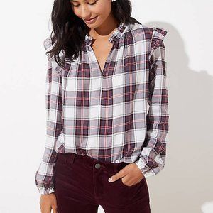 NWT LOFT plaid ruffle blouse